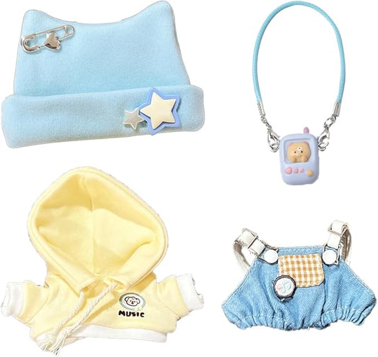 Cute Doll Clothing Set Includes Hat Sweater Doll Clothing with Star and Bear Pins Clothing for 6.7 inch Doll (Clothes Set with Blue Phone)