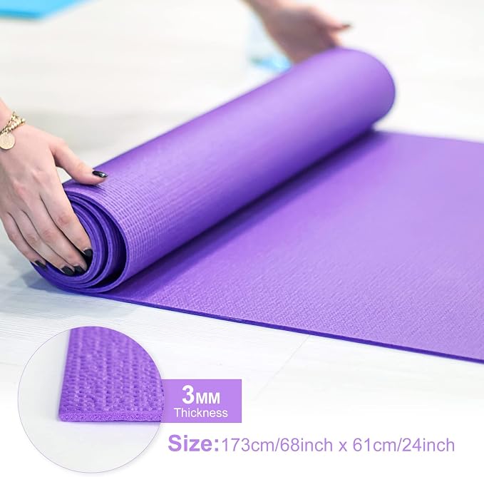 3 mm Thin Yoga Mats Bulk, Lightweight PVC Exercise Mats Non Slip Workout Fitness Pads for Yoga Pilates Stretching Classes Gym Home Studio, Easy to Clean