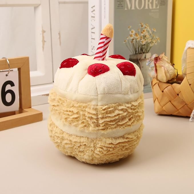 Birthday Cake Plush Toy for Girls, Cute Birthday Plushies Pillow Food Stuffed Animals for Kids 8 Inch