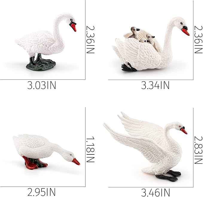 LC JoyCre 4PCS White Swan Figurine Goose Swan Toy Animal Figure for Toddlers Preschool Animals Figures Eduactional Project Diorama Model Toy for Kids 3 4 5 6