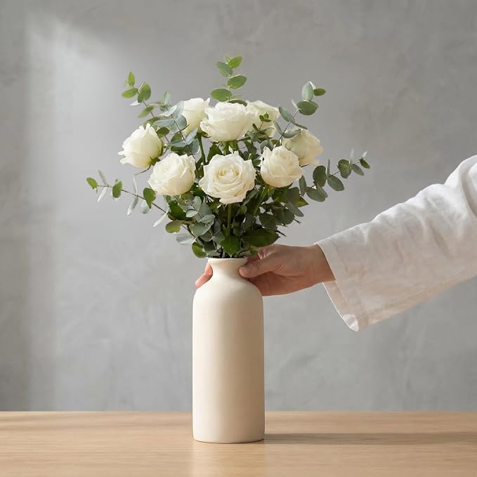 Small Ceramic Vase Set of 3,Modern Boho Farmhouse Flowers Vases | Decorative Vase for Dried Flowers,Pampas Grass,Home Decor,Shelf,Bathroom,Centerpiece for Entryway Table Distressed