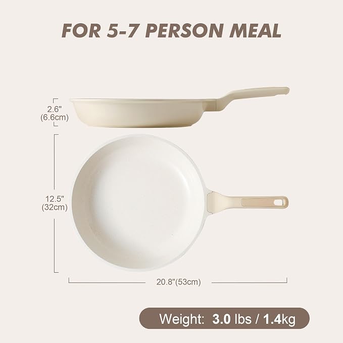 SENSARTE Nonstick Ceramic Frying Pan 12.5-Inch, Healthy Non Toxic Skillet, Induction Compatible Omelet Pan with Heat Resistant Handle, PTFE/PFAS-Free, Cream White