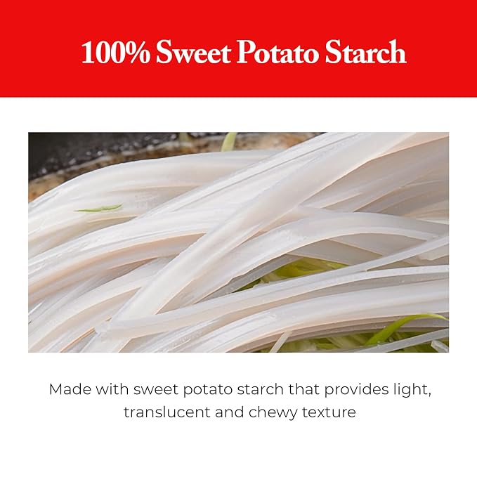 Wang Wide Glass Noodles, Korean Sweet Potato Glass Noodles | Japchae & Hot Pot, Sweet Potato Starch, Gluten Free, Vegan, Pack of 1 (10.58 oz)