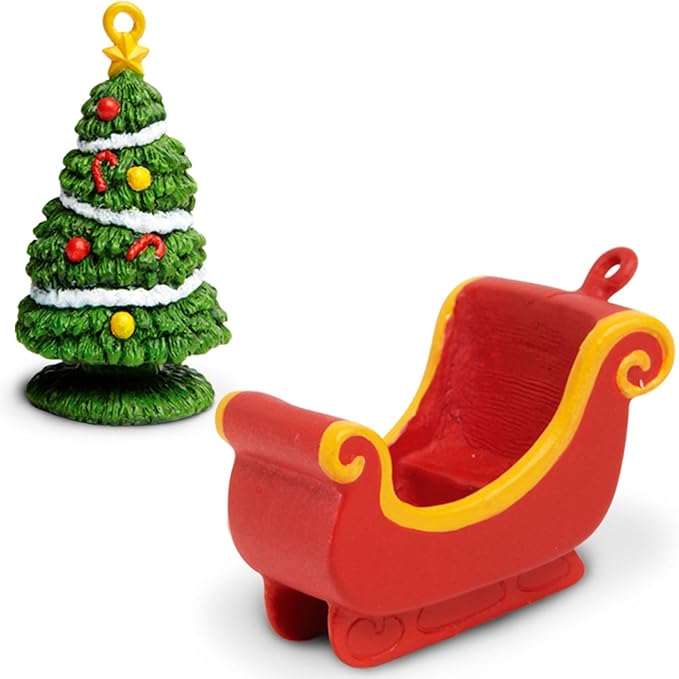 Safari Ltd. Christmas Designer TOOB - 8 Detailed Figurines: Christmas Tree, Stocking, Candy Cane, Ornament, Snowman, Sleigh, Gifts, and Santa - Educational Toy Figures For Boys, Girls & Kids Ages 3+