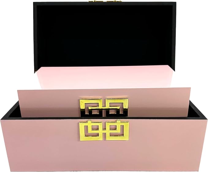 Galt International Storage Box Set Decorative Storage Box w/Hinged Lid Classic Design Wood Decor Boxes with Geometric Clasp Storage for Bedroom & Home - Set of 2 (Pink & Gold)