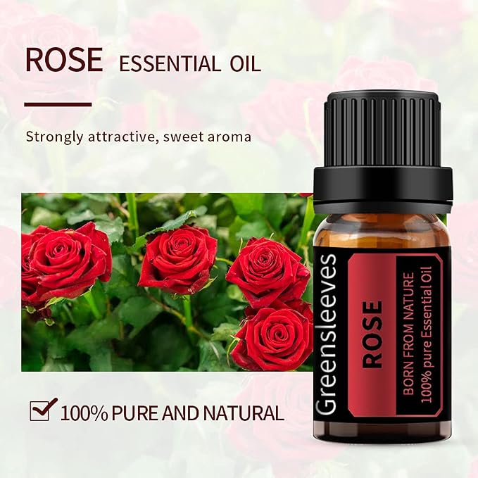 GREENSLEEVES Rose Sandalwood Essential Oil Set, 2 x 10ml Pure Plant-Based Fragrance Oil for Aromatherapy, Essential Oils for Diffuser, Massage, Bath Bomb, Scented Candle Soap Making