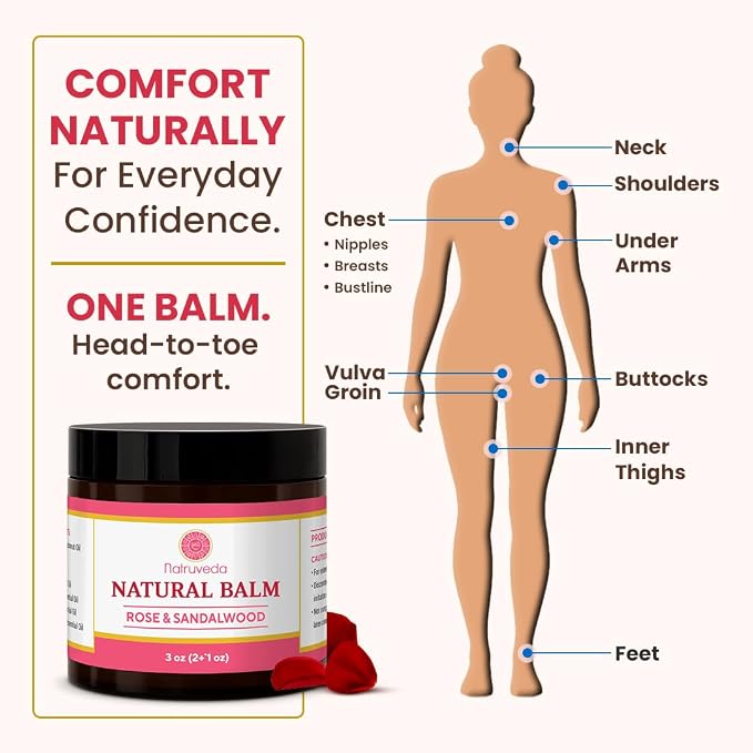 Natruveda Vulva Balm for Women – Rose & Sandalwood | USA-Based Seller | Feminine Moisturizer & Intimate Care Balm | Soothes Dryness, Itching, Chafing & Odor | External Hydration Cream – 3 oz