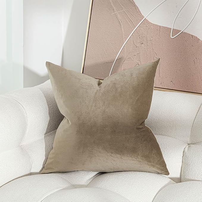 18x18 Throw Pillow Covers Decorative Velvet Cushion Covers Set of 2,Stone | Soft Pillow Cases with Invisible Zipper for Modern Couch Sofa Bed Living Room Bedroom Home Decor