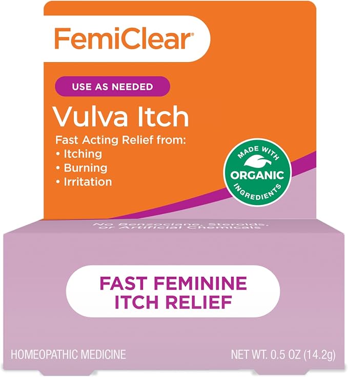 FemiClear Vulva Itch Relief Ointment, Fast-Acting, 0.5 Oz | Soothing Relief for Vaginal Itching, Burning, Irritation, Discomfort, Steroid-Free Care, All-Natural & Organic Ingredients