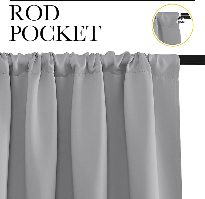 NICETOWN Window Curtains for Bedroom - Home Decoration Thermal Insulated Rod Pocket Blackout Blinds & Drapes for Small Windows (Silver Grey, 2 Panels, W42 x L48 -Inch)