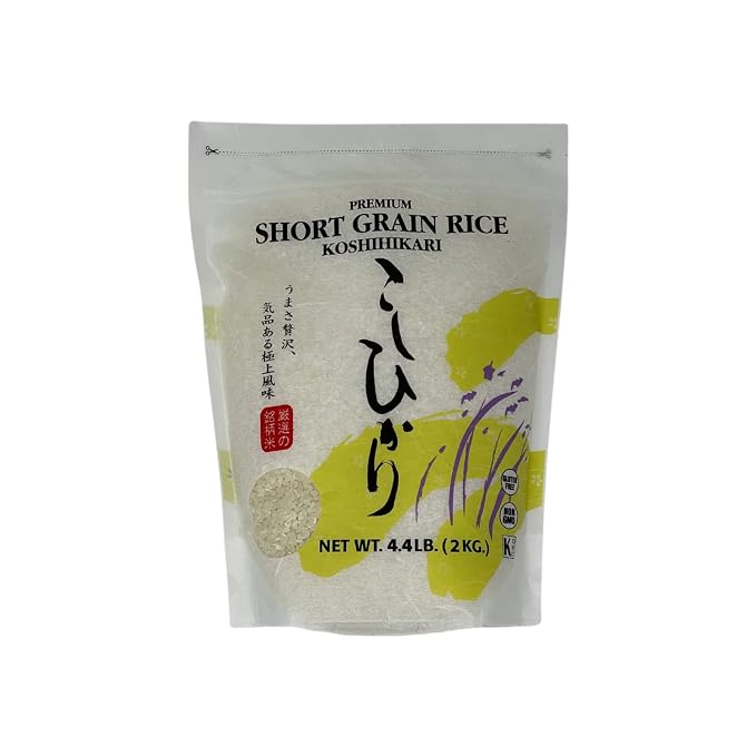 Shirakiku Dried Grains & Rice - Japanese Style Short Grain White Koshihikari - Uncooked Premium Quality Sweet Sticky Sushi Rice, 4.4 Pounds bag