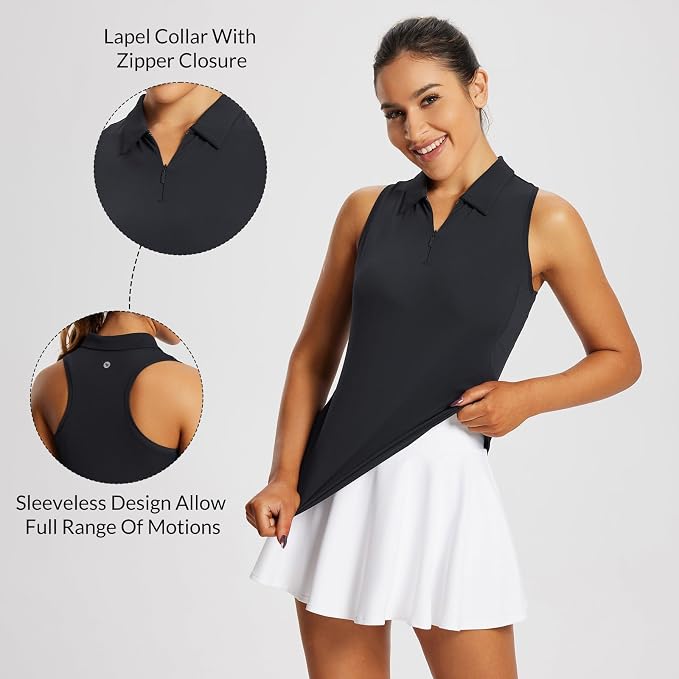 baleaf Women's Golf Shirts Sleeveless Polo Racerback with Zipper Collar | Upf 50+ Sun Protection; Racerback for Free Movement; Quick-Dry and 1/4 Zipper Collar.Perfect for Golf, Tennis and Pickleball