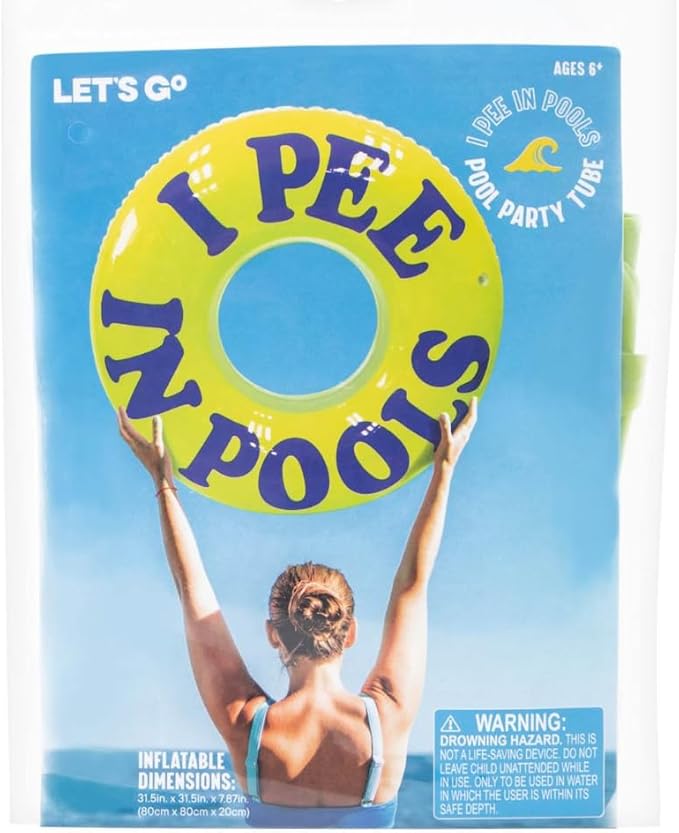 HighFive I Pee in Pools Funny Pool Party Tube, Inflatable Swimming Ring, 31.5 x 31.5 x 7.87 inches, Yellow and Blue