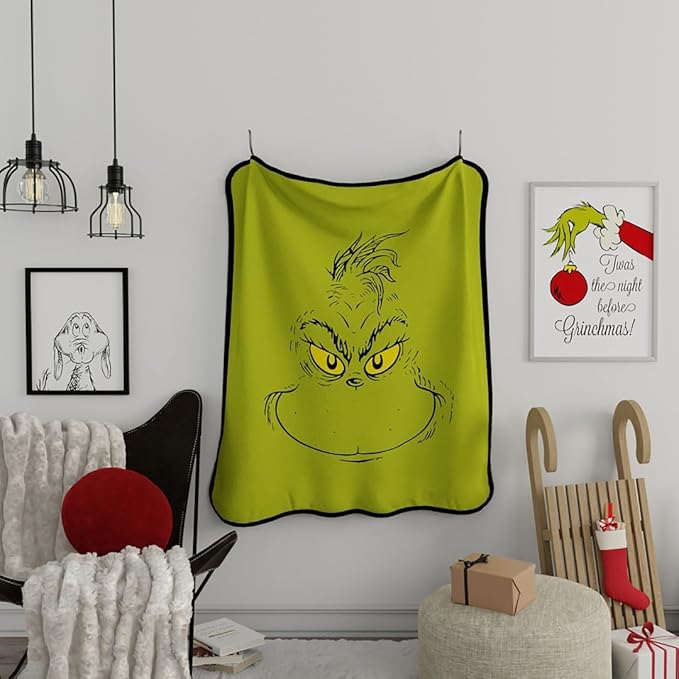 Collectibles Dr. Seuss The Grinch Holiday Christmas Bedding Super Plush Cozy Throw, 46 in x 60 in, (Officially Licensed Product) By Franco