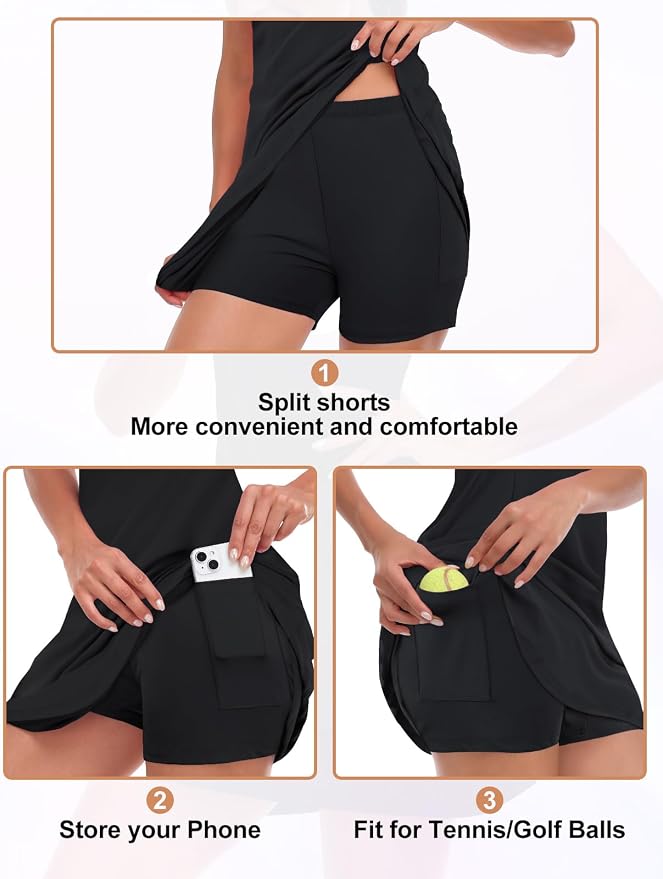 Viracy Tennis Dress for Women Sleeveless Golf Dresses with Shorts and Pockets Ruffle Zip Up Stand Collar Golf Outfits