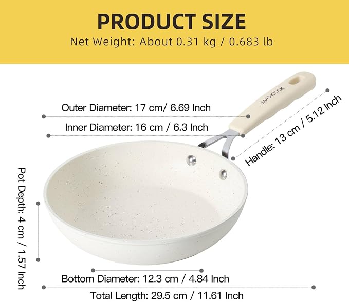 Mini Nonstick Egg Pan, 6.3 Inch Omelet Pan (16 cm, White) | Small Single Serve Egg Nonstick Skillet, Medical Stone Coating Cookware with Heat-Resistant Handle