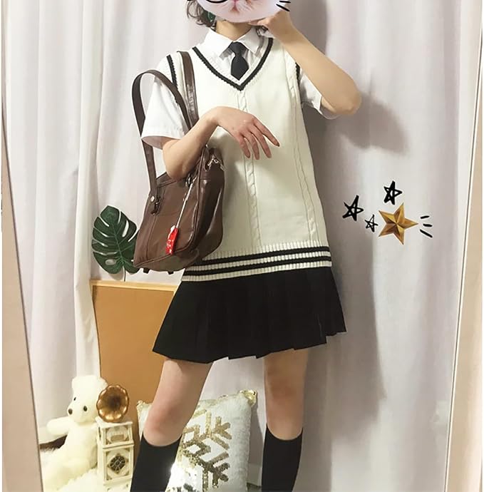 jinghuiyue Women’s V Neck Sweater Vest School Uniform Solid Color Sleeveless Knit Sweaters Pullover Tank Tops