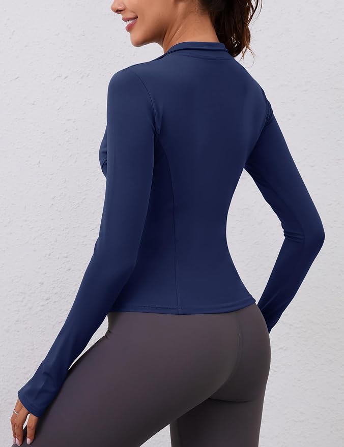 LOMON Womens Long Sleeve Workout Tops Quick Dry Quarter Zip Pullover Crop Yoga Athletic Slim Fit Shirts
