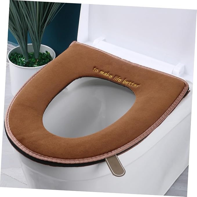 LABRIMP 2pcs Thickened Winter Bathroom Toilet Seat Cover Washable and Reusable Cushion Pad for Added Toilet Seats Easy Installation Random