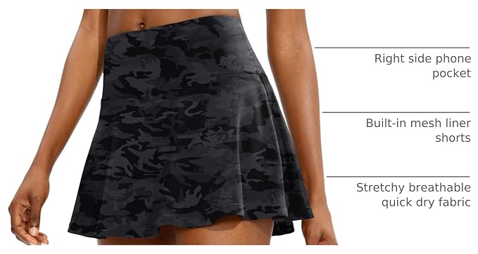 Pleated Tennis Skirt with 4 Pockets | 14", 3.5" High Waisted, Soft, Lightweight, Mesh Built-in Shorts, Dressy, Casual, Athletic, Golf, Skort for Women