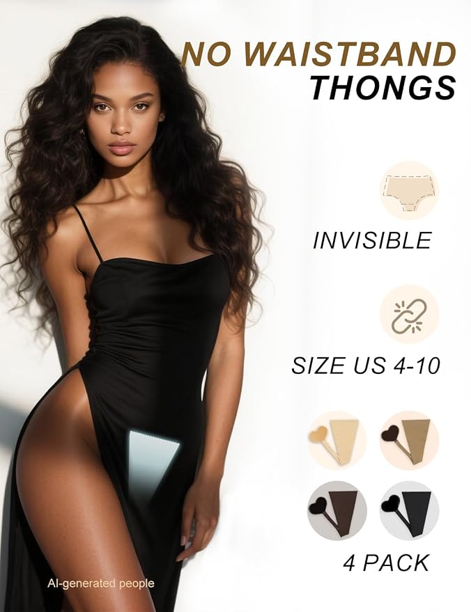 4 PCS C-String Thongs for WomenSelf-Adhesive Underwear No Belt Panties
