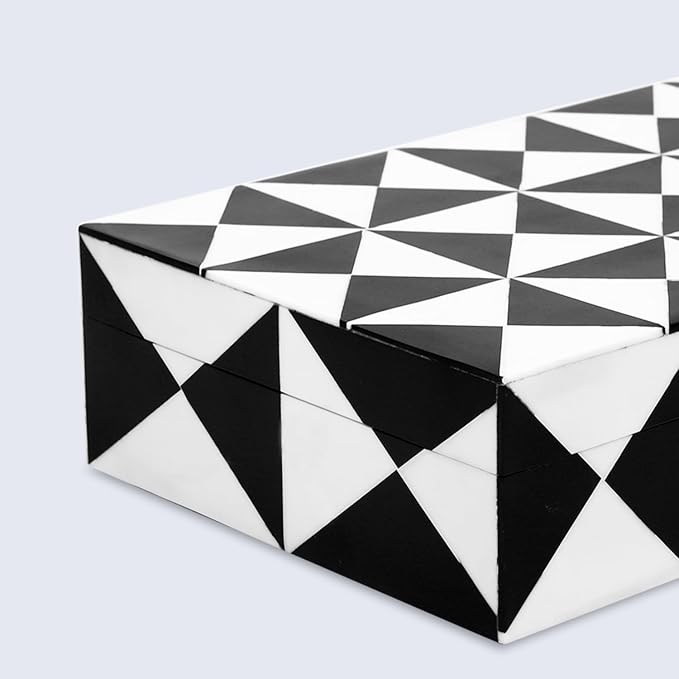 Handicrafts Home Small Decorative Storage Box with Lid, Black and White Keepsake Box, Decorative Trinket Box for Jewelry, Desk Organizer, Coffee Table & Shelf Decor, Triangle - 8 x 5 x 2 Inch