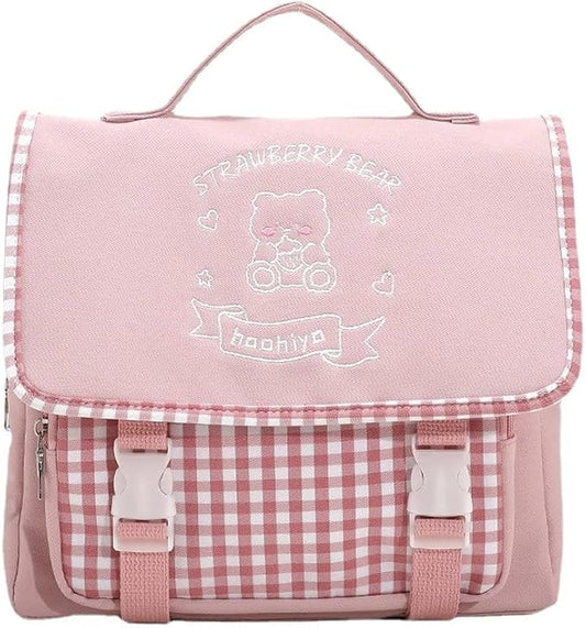 Japanese Kawaii Bunny Ear Backpack with Cute Manga Girl School Backpack Book Bag Satchel Student Teen JK (Medium, Pink)