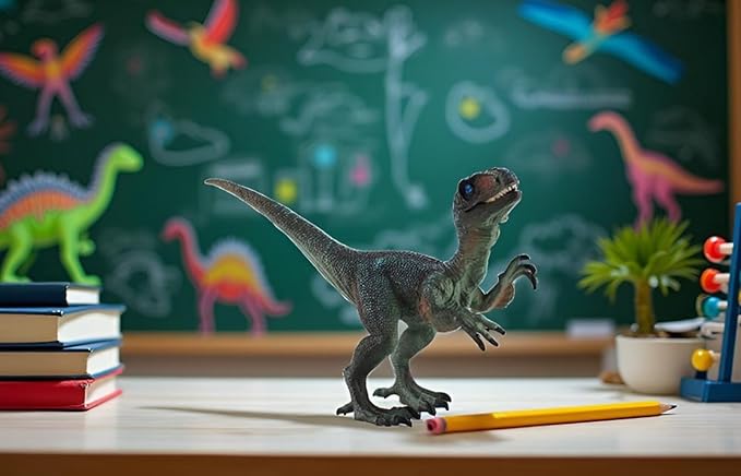 Dinosaur Toy Velociraptor Figurine with Moving Jaw, Plastic Wildlife Animal Dino Model Figurines for Birthday Gift, Kids Toys, Party Favor (Blue).