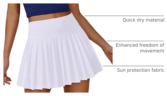 PINSPARK Pleated Tennis Skirts Mini Athletic Golf Skorts with Pocket | 14", High Waist, Lightweight, Quick Dry, Stretchy, Inner Shorts, Sun Protection, Pickleball, Casual, for Women