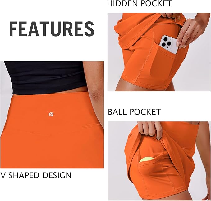 PINSPARK 14" Womens Tennis Skirt High Waisted Golf Skort with 2 Pockets | Built-in Shorts, A Line, Tummy Control, Stretchy, Casual, Mini, Workout, Pickleball, Running, Skort for Woman