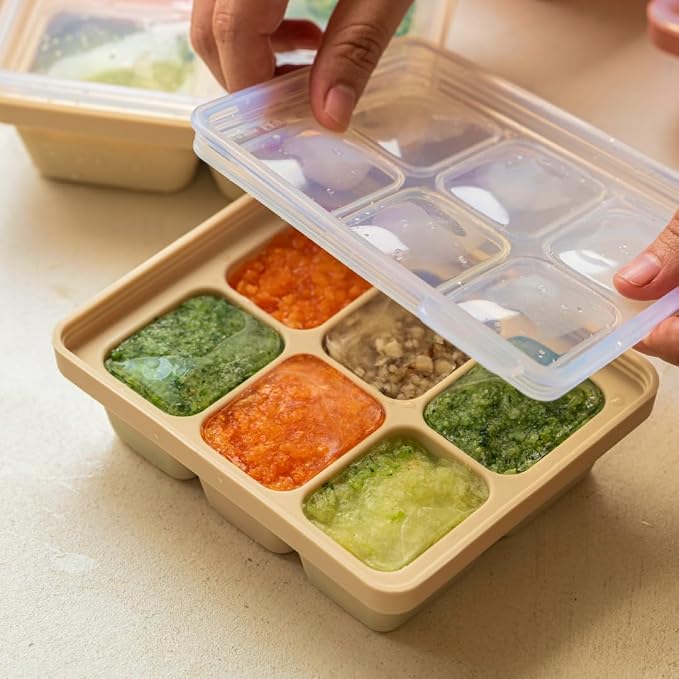 Silicone Freezer Tray, Made in Korea, Meal Prep & Food Storage Cubes with Lid for Purees, Soups, Fruits, Vegetables, Breastmilk (Terracotta Rose, 4 Cube - 12.17oz)