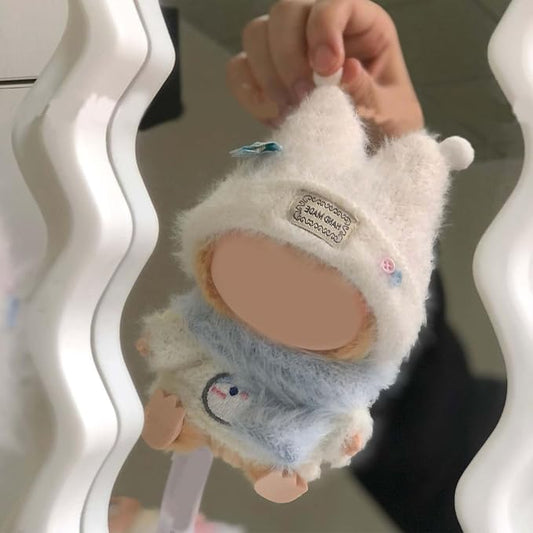 Clothes for 15/17cm Doll (No Doll), Fashion Outfit Set - Hat + Scarf + Top, Cute Dress Up Accessories (Furry)