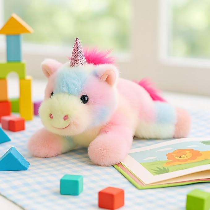 Adorable Rainbow Unicorn Stuffed Animal Soft Stress Relief Plush Toy Cute Birthday Gifts for Boys Girls Kids Toddlers