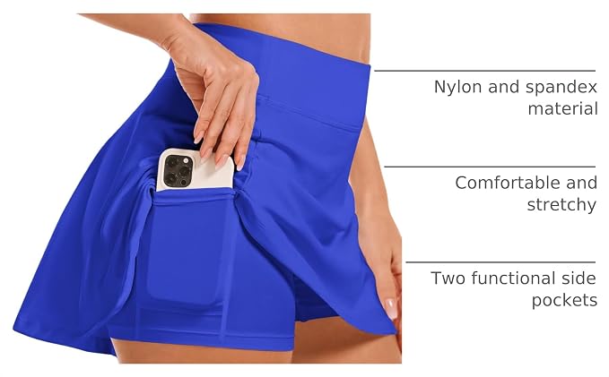 Stelle Women's Tennis Golf Skirts High Waisted with Pockets Inner Shorts for Athletic Skorts Sports Running Pickleball