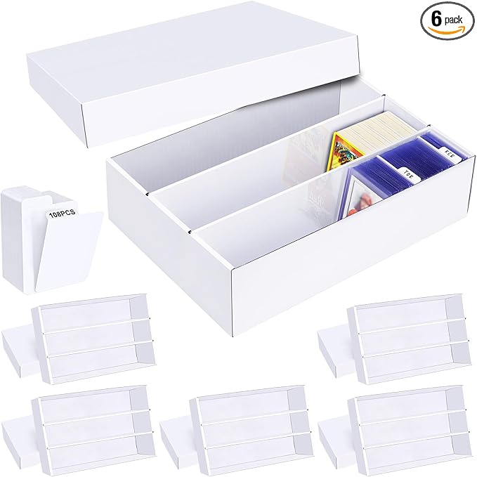 Trading Card Storage Box 6 Pack–2400 Count Cardboard Organizer with Dividers for MTG, TCG, Sports, Toploader, Commander