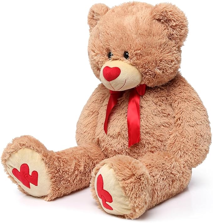 MaoGoLan Giant Teddy Bear 35" Stuffed Animal - Red Heart Footprints Big Teddy Bear Plush for Valentines Gift,Anniversary,Long Distance