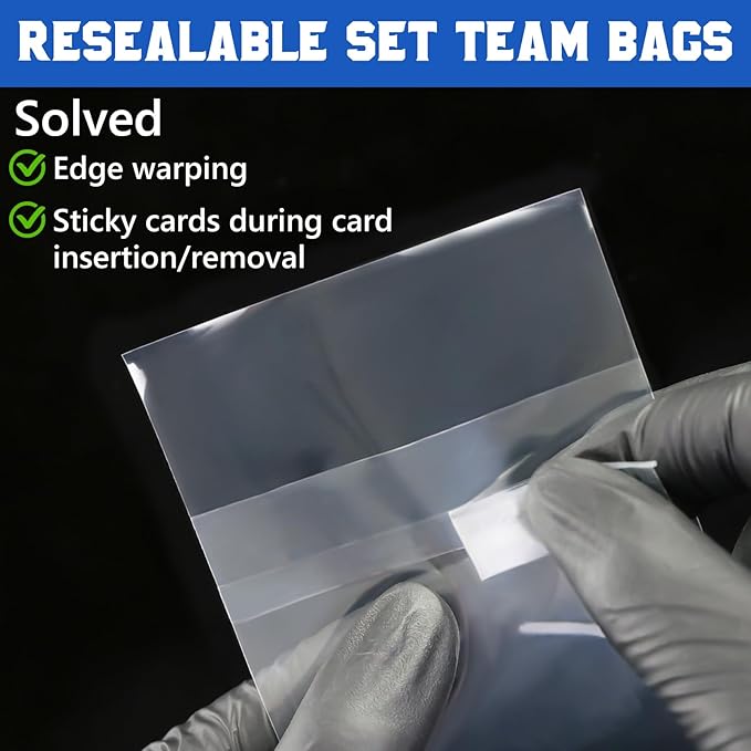 DEDC 500 Pcs Resealable Team Bags for Card Sleeves Set with Bottom Adhesive Strip Clear Cards Sleeve for Top Loaders & Raw Cards Thick Trading Card Protectors for Long-Term Storage & Display