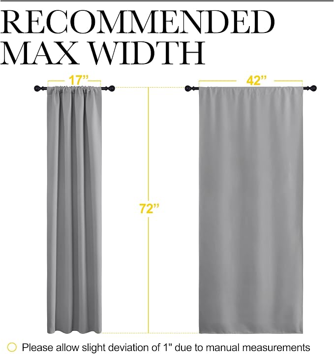 NICETOWN Silver Grey Blackout Curtains for Living Room - Triple Weave Home Decoration Thermal Insulated Solid Rod Pocket Blackout Drapes for Bedroom(Set of 2, 42 x 72 Inch)