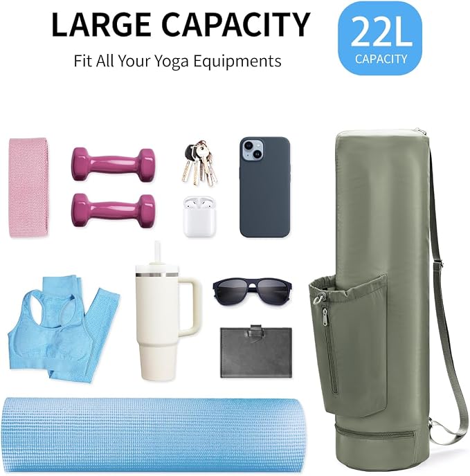 sportsnew Yoga Mat Bag, Full Zip Cargo Yoga Mat Carrier Bag with Drawstring Water Bottle Pocket and Bottom Wet Pocket, Exercise Yoga Mat Carrier Holder Multi-Functional Storage Bag Patent Pending