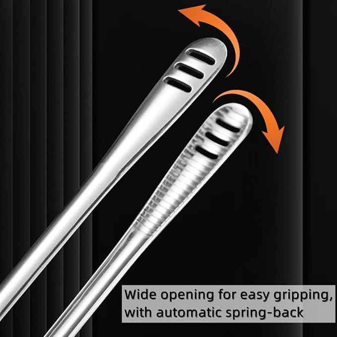 2 Pcs (11 In & 9.45 In) Bbq Tongs – Korean Barbecue & Grill Tools,Kitchen Tongs, Stainless Steel Heavy Duty For Cooking, Meat, Bread & Ice, Clip Head Hollow Design