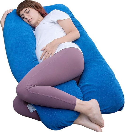 MOON PINE Pregnancy Pillow, U Shaped Full Body Pillow for Maternity Support, Sleeping Pillow with Cover for Pregnant Women (Dark Blue)