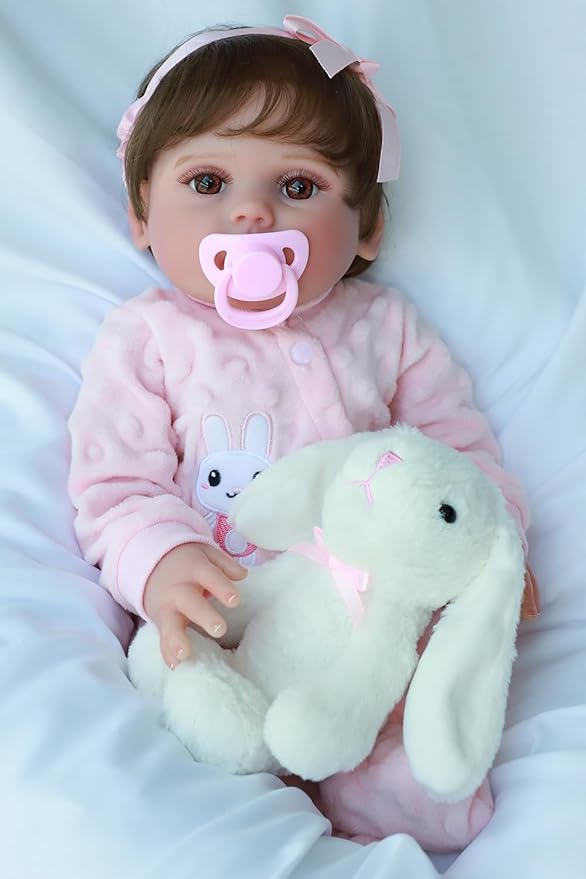 SCOM Realistic Reborn Baby Dolls - 18 Inch Real Life Doll Girl with Hair, Silicone Baby with Anatomically Correct, Newborn Lifelike Weighted Toddler with Full Body Vinyl for Ages 3+ Gift