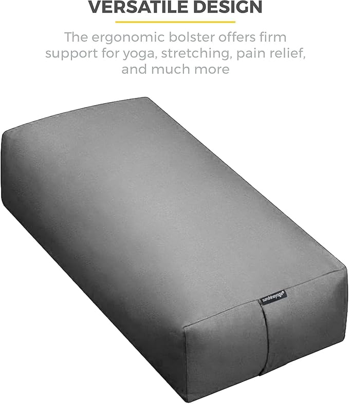 Extra Firm Large Yoga Bolster, 24" x 12" x 6" Cinched OR Zippered Yoga Pillow, Rectangular Cotton Cushion With Removable Cover for Studios, 1 Pack or 2 Pack