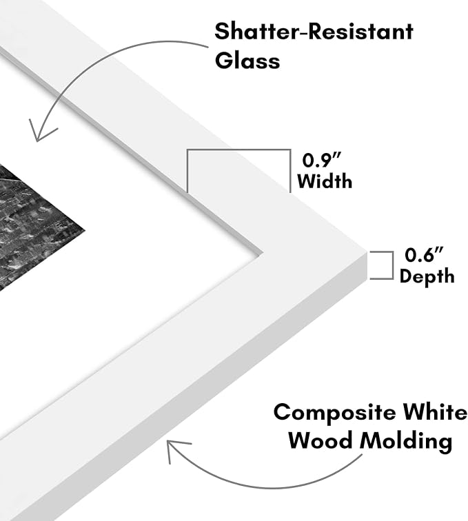 Americanflat 9x12 Picture Frame - Matted to 6x8 - Engineered Wood - White | Shatter-resistant glass, wall or tabletop display with included easel, sawtooth hangers included, use with or without mat