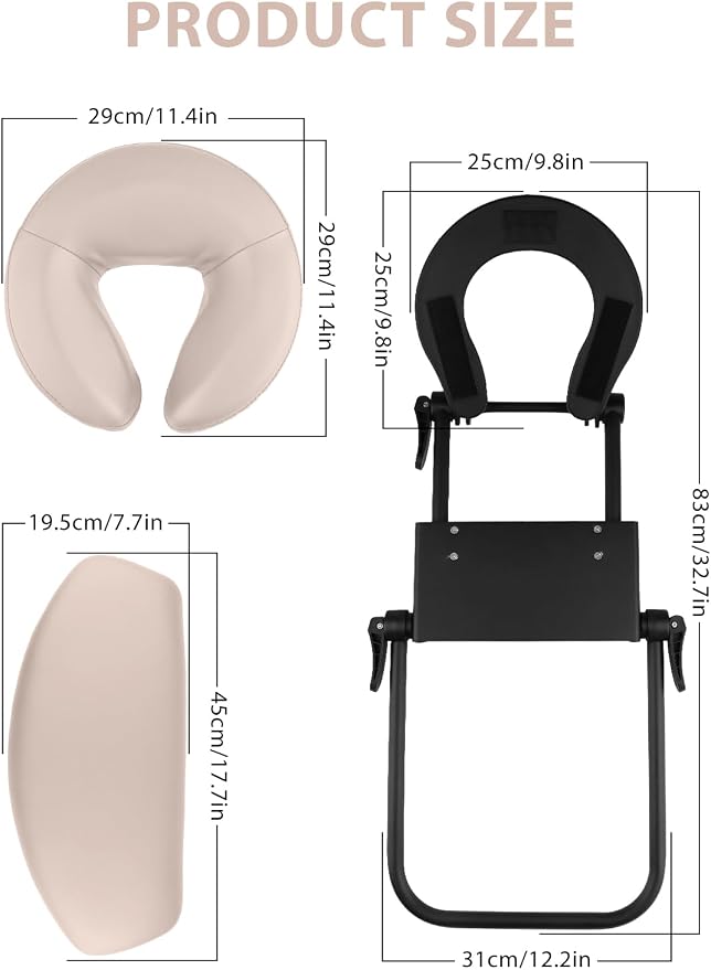 TOROKOM Adjustable Headrest Face Pillow Cradle & Face Cushion Support Bracket, Headrest Face Cushion Face Pillow, Salon Home Mattress Massage Kit (Cream)