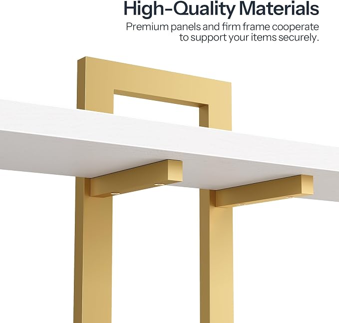 HOOBRO Floating Shelves, 15 Inch Wall Shelf Set of 2, Wall Mounted Storage Shelves 2-Tier, Hanging Bathroom Shelves, for Living Room, Bedroom, Bathroom, Kitchen, White and Gold DW32BJ01