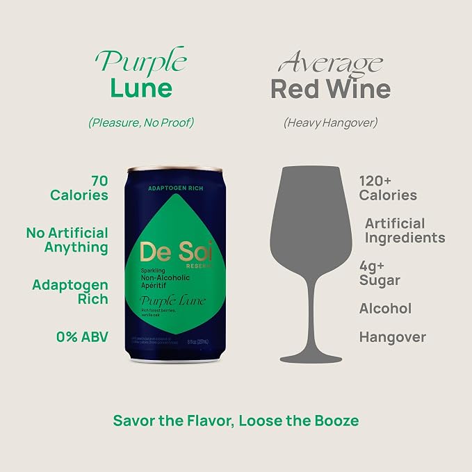 De Soi Wine Sampler (Tres Rose + Purple Lune) Mocktails NA Drinks 12-pack Adaptogen Drink, Sparkling Drink with Calming Botanicals, Mocktails Drinks, Gluten Free, No Artificial Flavors