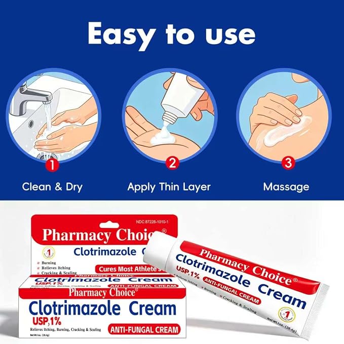 Clotrimazole Antifungal Cream 1% USP (1 oz), Anti Fungal Treatment, Relieves Itching, Burning, Cracking and Scaling Associated Athletes Foot