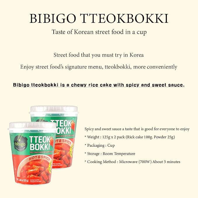 BOX OF LIFE BIBIGO Tteokbokki Cup Rice Cake with Sweet & Spicy Sauce (Sweet & Spicy, Pack of 2)
