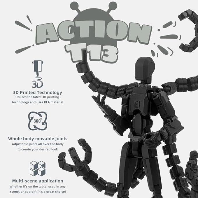 T13 Action Figure, Assembly Completed Action Figures,T 13 3D Printed Toys - The Premium Action Figures for Sci-Fi Enthusiasts,Four Claws Robot (Black, 5.2 Inch)